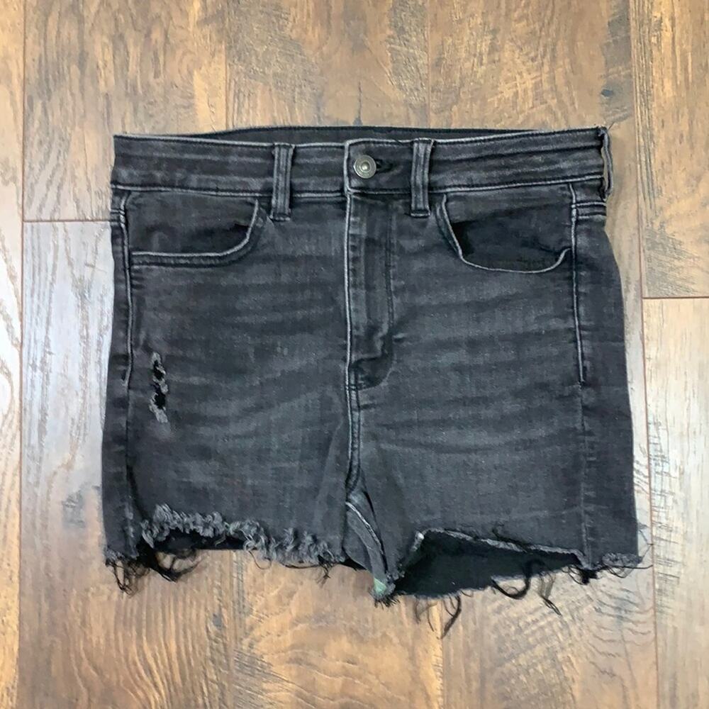 American Eagle Next Level Stretch Super Hi-Rise Cutoff Black Jean Shorts